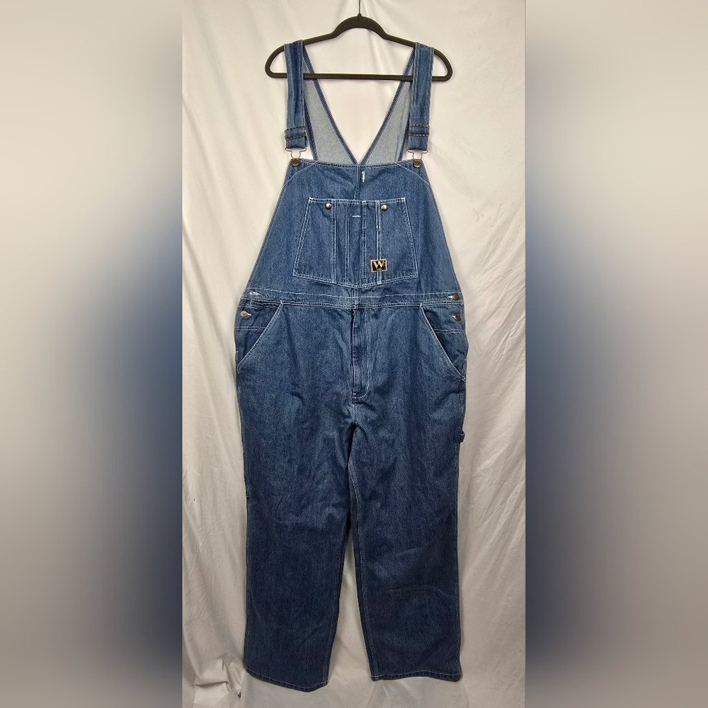 Walls Bib Overalls Washed Indigo  Denim Zipper Fly sz 48x32 NWT Workwear